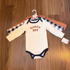 Hudson Baby Cream Long-Sleeve Bodysuit with Navy Trim - "Mama's Boy"